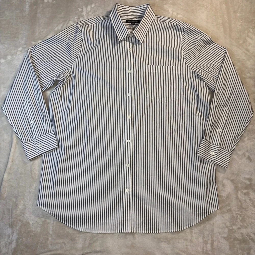 Banana Republic Mens XL Long Sleeve Striped Button Down Shirt Gray White 404236
